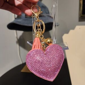 Pink Heart Keychain with Gold Accents